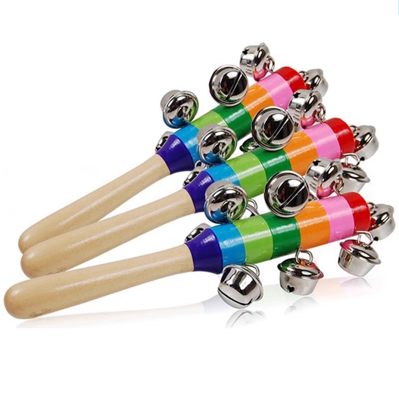 Musical Instrument Harmonium - 5PCS Wooden Jingle Hand Bells Rainbow