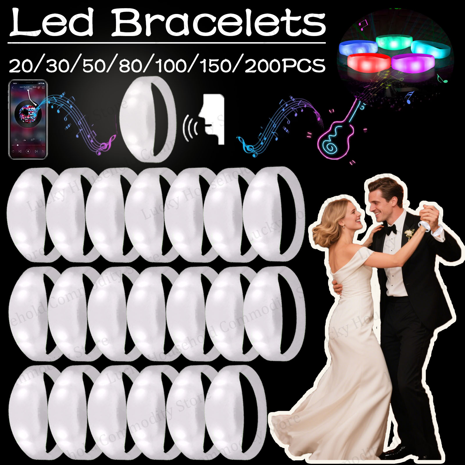 Musical Instrument Jewelry - 20-100PCS Music&Sound Activated Led Bracelets Fluorescent