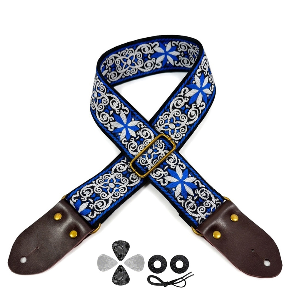 Musical Instrument Sounds - Embroidered Print Guitar Strap Vintage Ethnic
