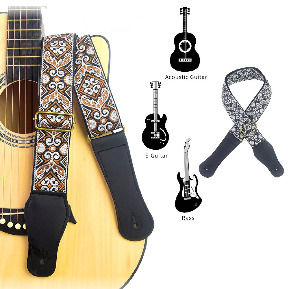 Musical Instrument Sounds - Guitar Strap Embroidered Print Ethnic Style