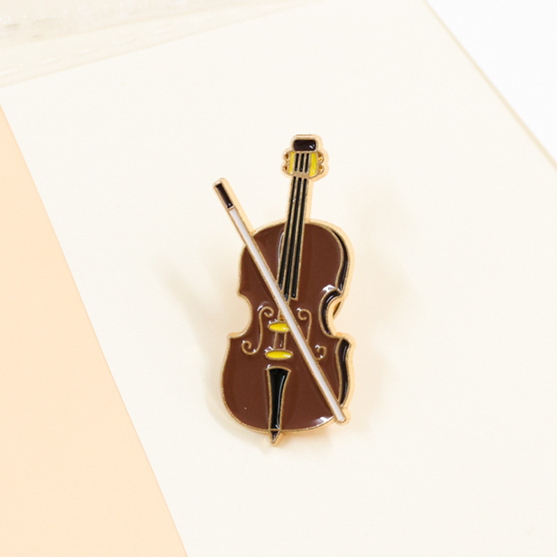 Musical Instrument Symbols - Cartoon Violin Enamel Pin Badge Brown