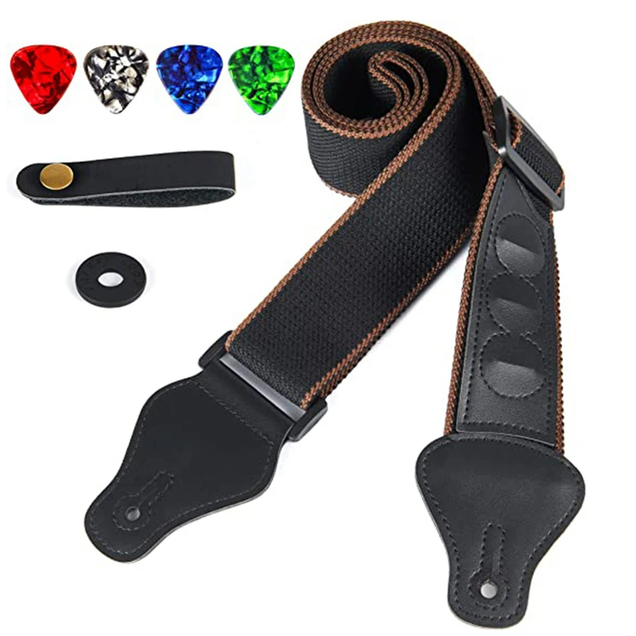 7Pcs/Set Guitar Strap Black PU - đánh giá và giá Musical Instrument Ukulele